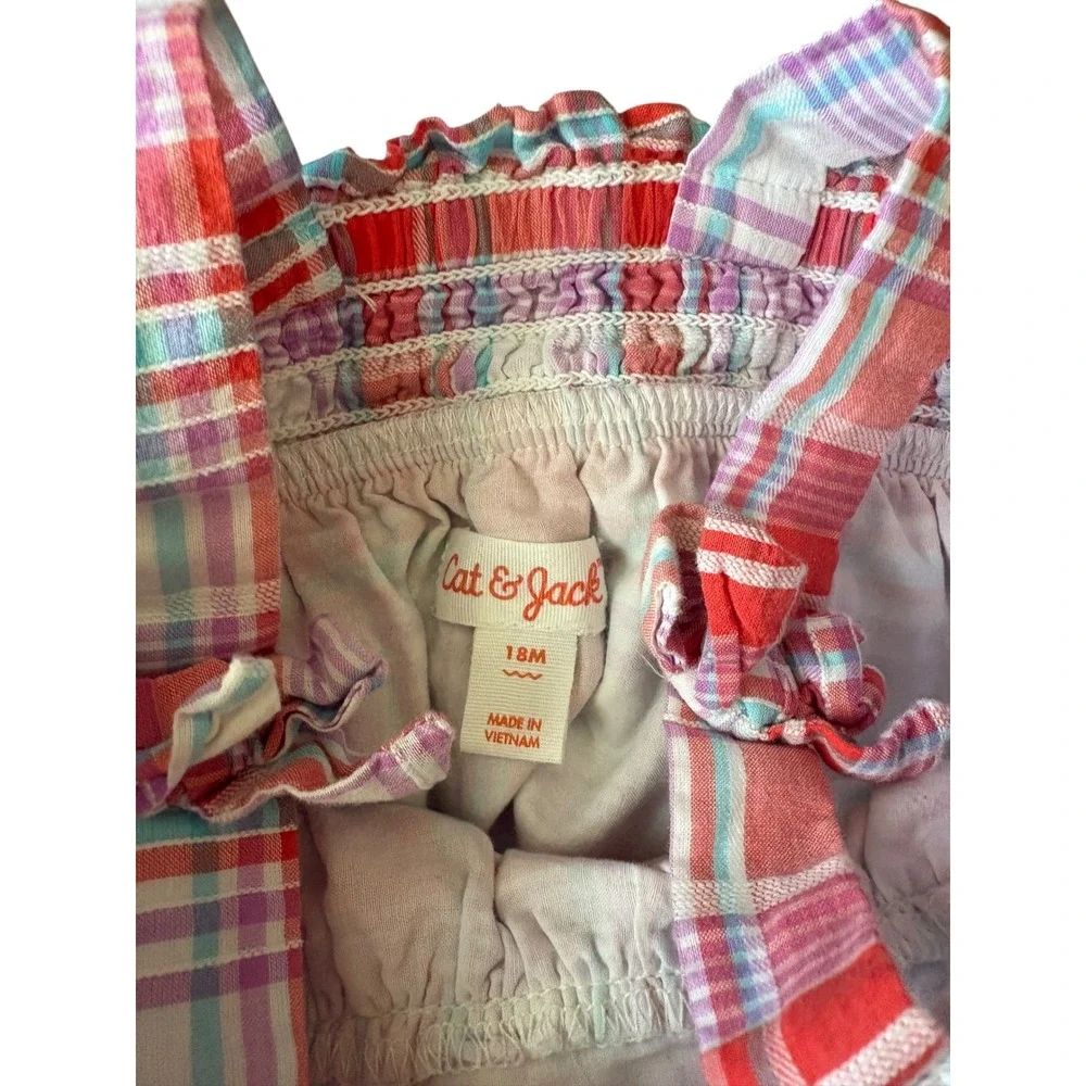 Cat & Jack Girls 18M Plaid Smocked Tank Top Pink Purple Sleeveless Cotton